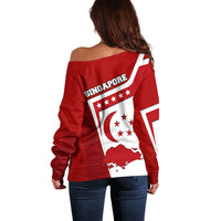 Singapore Merlion Off Shoulder Sweater National Flag Day Patriotic Crescent Moon And Stars