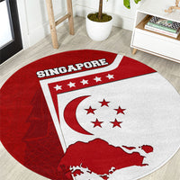Singapore Merlion Round Carpet National Flag Day Patriotic Crescent Moon And Stars