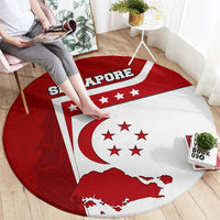 Singapore Merlion Round Carpet National Flag Day Patriotic Crescent Moon And Stars