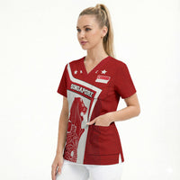 Singapore Merlion Scrub Top National Flag Day Patriotic Crescent Moon And Stars