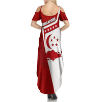 Singapore Merlion Summer Maxi Dress National Flag Day Patriotic Crescent Moon And Stars