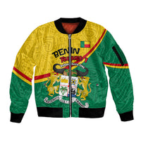 Benin Independence Day August 1 Sleeve Zip Bomber Jacket Coat Of Arms Heritage Raised Fist Flag