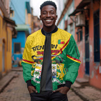 Benin Independence Day August 1 Sleeve Zip Bomber Jacket Coat Of Arms Heritage Raised Fist Flag