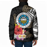 Caribbean American Heritage Month Padded Jacket Tribal Pattern Tropical Hibiscus Flower