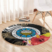 Caribbean American Heritage Month Round Carpet Tribal Pattern Tropical Hibiscus Flower