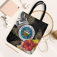 Caribbean American Heritage Month Tote Bag Tribal Pattern Tropical Hibiscus Flower