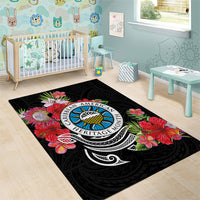 Caribbean American Heritage Month Area Rug Tropical Hibiscus Flower Tribal Tattoo
