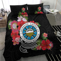 Caribbean American Heritage Month Bedding Set Tropical Hibiscus Flower Tribal Tattoo