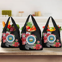 Caribbean American Heritage Month Grocery Bag Tropical Hibiscus Flower Tribal Tattoo