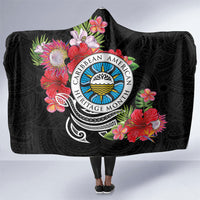 Caribbean American Heritage Month Hooded Blanket Tropical Hibiscus Flower Tribal Tattoo