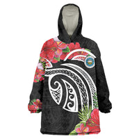 Caribbean American Heritage Month Kid Wearable Blanket Hoodie Tropical Hibiscus Flower Tribal Tattoo