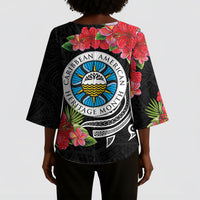 Caribbean American Heritage Month Kimono Sleeve Blouse Tropical Hibiscus Flower Tribal Tattoo