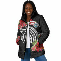 Caribbean American Heritage Month Padded Jacket Tropical Hibiscus Flower Tribal Tattoo