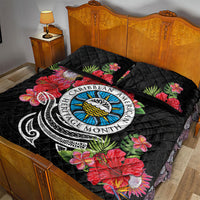 Caribbean American Heritage Month Quilt Bed Set Tropical Hibiscus Flower Tribal Tattoo