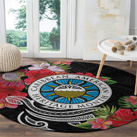 Caribbean American Heritage Month Round Carpet Tropical Hibiscus Flower Tribal Tattoo