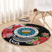 Caribbean American Heritage Month Round Carpet Tropical Hibiscus Flower Tribal Tattoo