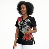 Caribbean American Heritage Month Scrub Top Tropical Hibiscus Flower Tribal Tattoo