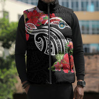 Caribbean American Heritage Month Sleeveless Puffer Jacket Tropical Hibiscus Flower Tribal Tattoo
