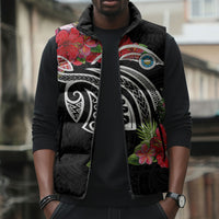 Caribbean American Heritage Month Sleeveless Puffer Jacket Tropical Hibiscus Flower Tribal Tattoo