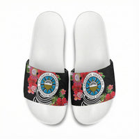 Caribbean American Heritage Month Slide Sandals Tropical Hibiscus Flower Tribal Tattoo