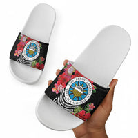 Caribbean American Heritage Month Slide Sandals Tropical Hibiscus Flower Tribal Tattoo