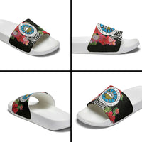 Caribbean American Heritage Month Slide Sandals Tropical Hibiscus Flower Tribal Tattoo