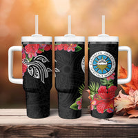 Caribbean American Heritage Month Tumbler With Handle Tropical Hibiscus Flower Tribal Tattoo