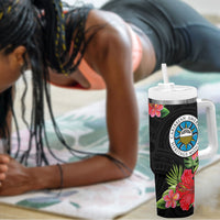 Caribbean American Heritage Month Tumbler With Handle Tropical Hibiscus Flower Tribal Tattoo