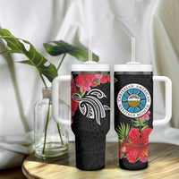 Caribbean American Heritage Month Tumbler With Handle Tropical Hibiscus Flower Tribal Tattoo