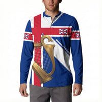 Commonwealth Of England Flag Golden Harp Button Sweatshirt Historical British Heritage