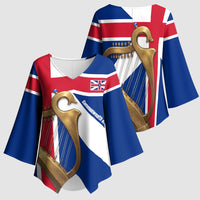 Commonwealth Of England Flag Golden Harp Kimono Sleeve Blouse Historical British Heritage