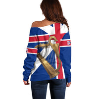 Commonwealth Of England Flag Golden Harp Off Shoulder Sweater Historical British Heritage