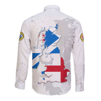 Commonwealth Of England Map Long Sleeve Button Shirt Historical British Isles Flag Silhouette