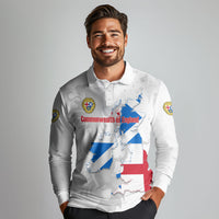 Commonwealth Of England Map Long Sleeve Polo Shirt Historical British Isles Flag Silhouette