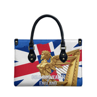 Commonwealth Of England Flag Golden Angel Leather Bag Historical British Heritage Winged Figure