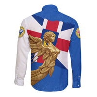 Commonwealth Of England Flag Golden Angel Long Sleeve Button Shirt Historical British Heritage Winged Figure