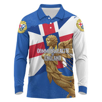 Commonwealth Of England Flag Golden Angel Long Sleeve Polo Shirt Historical British Heritage Winged Figure
