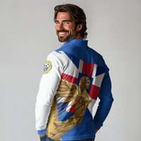 Commonwealth Of England Flag Golden Angel Long Sleeve Polo Shirt Historical British Heritage Winged Figure