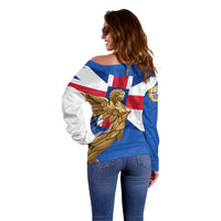 Commonwealth Of England Flag Golden Angel Off Shoulder Sweater Historical British Heritage Winged Figure