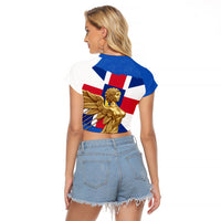 Commonwealth Of England Flag Golden Angel Raglan Cropped T Shirt Historical British Heritage Winged Figure