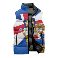 Commonwealth Of England Flag Golden Angel Sleeveless Puffer Jacket Historical British Heritage Winged Figure