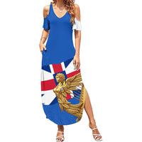 Commonwealth Of England Flag Golden Angel Summer Maxi Dress Historical British Heritage Winged Figure