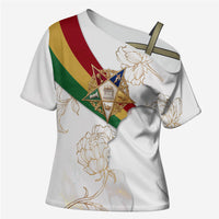 Order Of The Eastern Star Cross Shoulder Shirt OES Elegant Floral Line Art Fraternal Symbolism