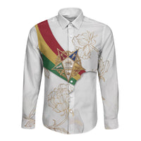 Order Of The Eastern Star Long Sleeve Button Shirt OES Elegant Floral Line Art Fraternal Symbolism