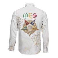 Order Of The Eastern Star Long Sleeve Button Shirt OES Elegant Floral Line Art Fraternal Symbolism