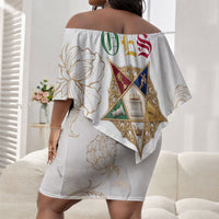 Order Of The Eastern Star Off Shoulder Short Dress OES Elegant Floral Line Art Fraternal Symbolism