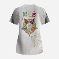 Order Of The Eastern Star Scrub Top OES Elegant Floral Line Art Fraternal Symbolism