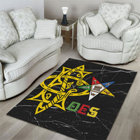 OES Order Of The Eastern Star Area Rug Five Pointed Star Emblem On Black Marble Texture
