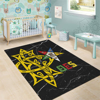 OES Order Of The Eastern Star Area Rug Five Pointed Star Emblem On Black Marble Texture