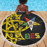 OES Order Of The Eastern Star Beach Blanket Five Pointed Star Emblem On Black Marble Texture